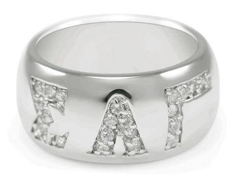 TCS Sigma Lambda Gamma Sterling Silver Ring with Pave Cubic Zirconia Greek Letters 