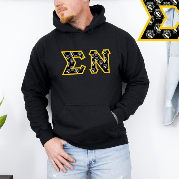  Sigma Nu Fraternity Crest - Shield Twill Letter Hooded Sweatshirt 