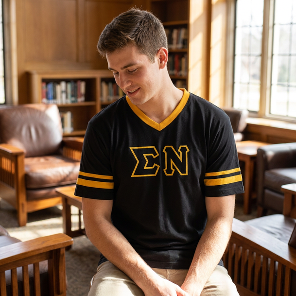 DISCOUNT-Sigma Nu Jersey With Greek Applique Letters