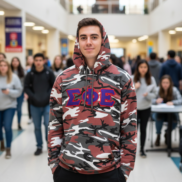DISCOUNT-Sigma Phi Epsilon Camo Pullover Hooded Sweatshirt