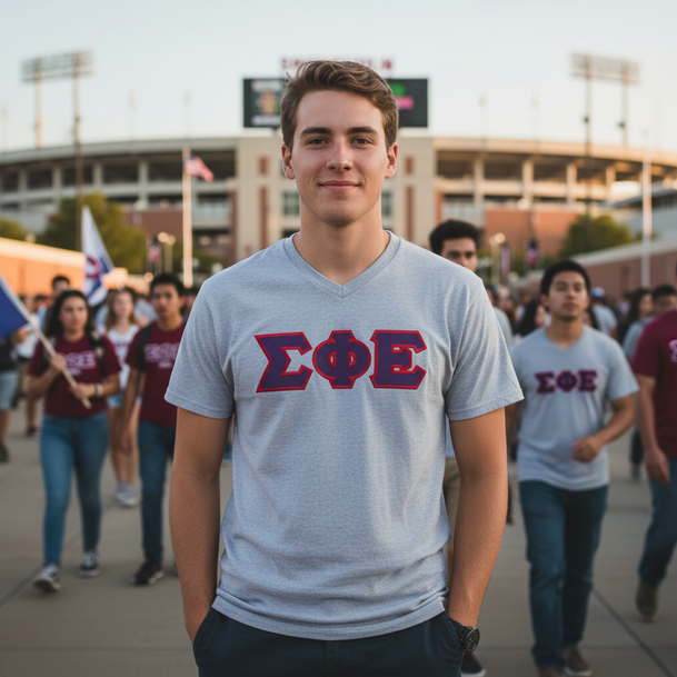 DISCOUNT- Sigma Phi Epsilon Lettered V-Neck T-Shirt