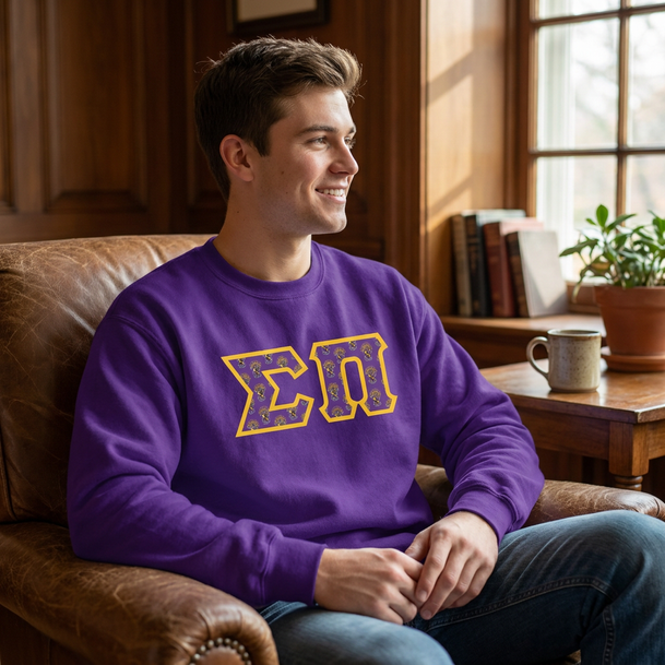 Sigma Pi Fraternity Crest - Shield Twill Letter Crewneck Sweatshirt