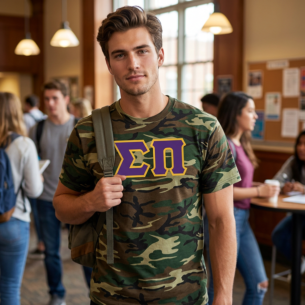 DISCOUNT- Sigma Pi Lettered Camouflage T-Shirt