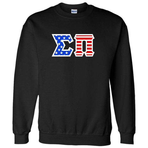  DISCOUNT-Sigma Pi Greek Letter American Flag Crewneck 