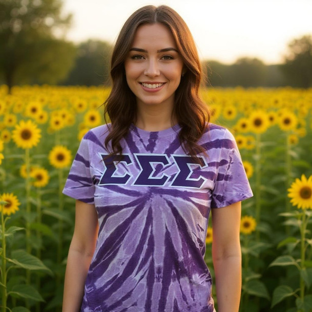 DISCOUNT-Sigma Sigma Sigma Lettered Tie-Dye t-shirts