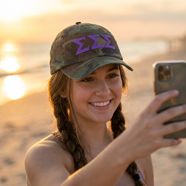Sigma Sigma Sigma Lettered Camouflage Hat