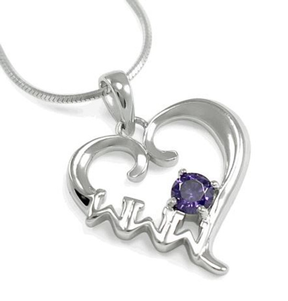 Sigma Sigma Sigma Sterling Silver Heart pendant with SWAROVSKI™ Purple crystal