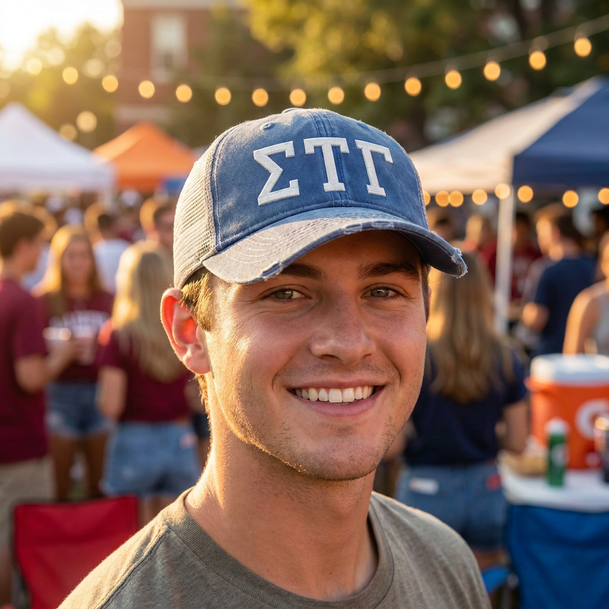 Sigma Tau Gamma Distressed Trucker Hat