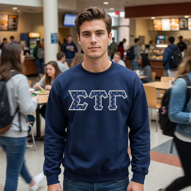 Sigma Tau Gamma Fraternity Crest - Shield Twill Letter Crewneck Sweatshirt