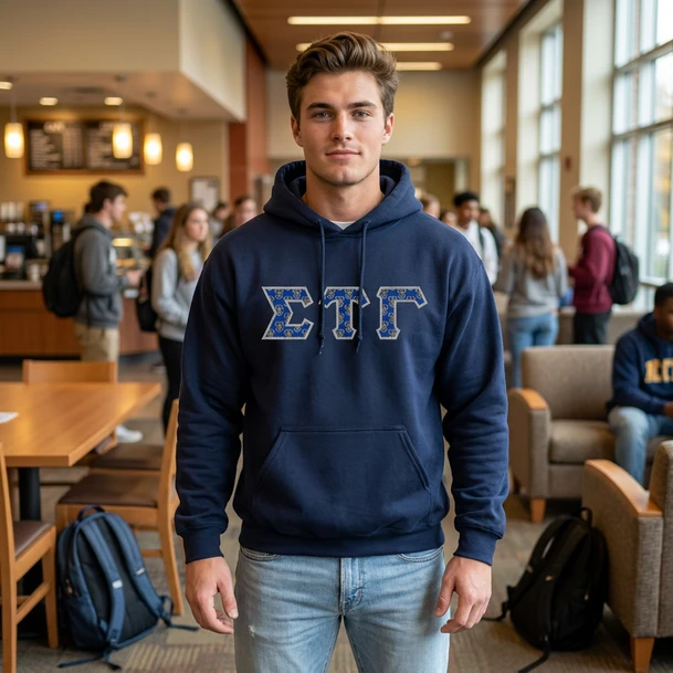 Sigma Tau Gamma Fraternity Crest - Shield Twill Letter Hooded Sweatshirt
