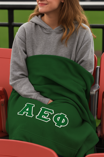 DISCOUNT-Alpha Epsilon Phi Lettered Twill Sweatshirt Blanket