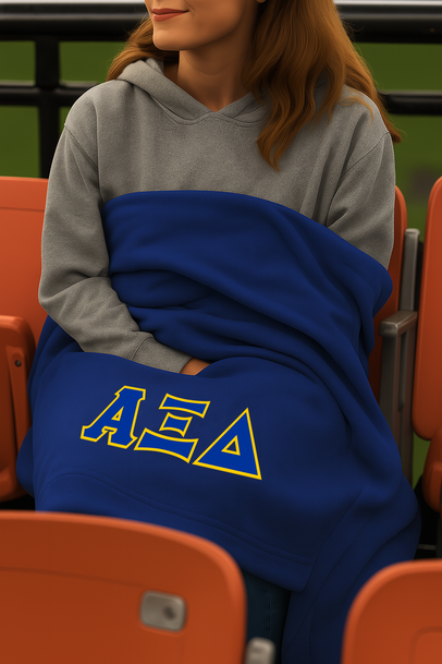 DISCOUNT-Alpha Xi Delta Lettered Twill Sweatshirt Blanket