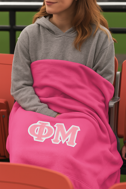 DISCOUNT-Phi Mu Lettered Twill Sweatshirt Blanket