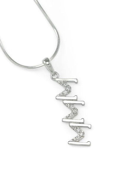 TCS Sigma Sigma Sigma Sterling Silver Diagonal Lavaliere set with Lab-Created Diamonds 