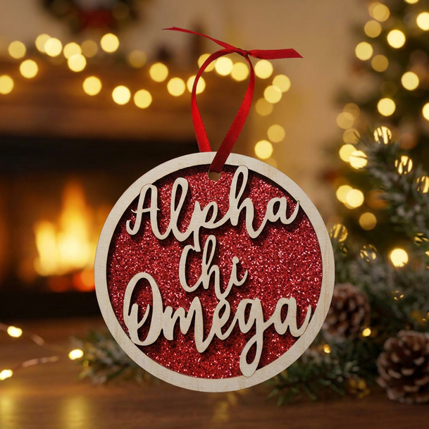 Sorority Laser Carved Script Ornament - 3" Round