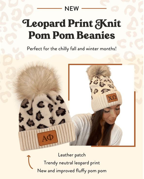 Sorority Shop Sorority Leopard Print Knit Pom Pom Beanies 