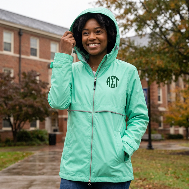 Sorority New Englander Circle Monogram Rain Coat