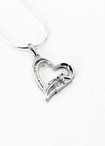 TCS Sterling Silver Sorority heart pendant set with lab created diamonds 