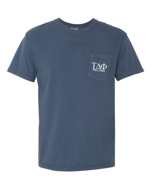 Tau Delta Phi Greek Letter Comfort Colors Pocket Tee