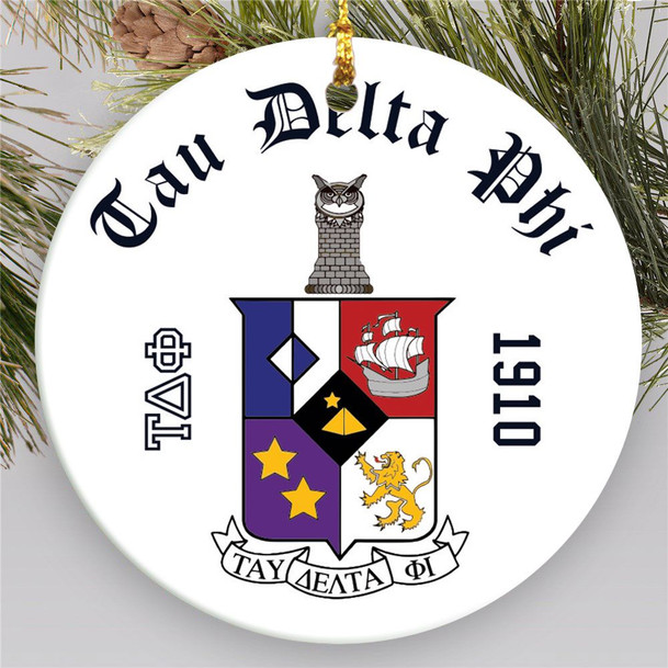 Tau Delta Phi Round Christmas Shield Ornament