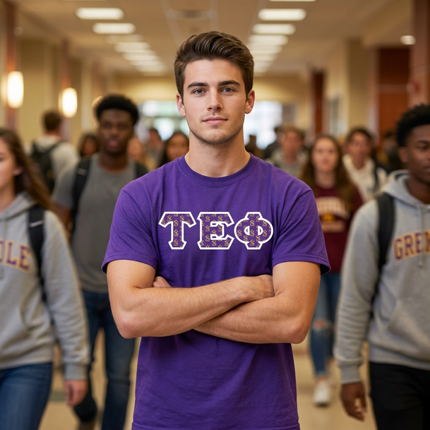 Tau Epsilon Phi Fraternity Crest - Shield Twill Letter Tee