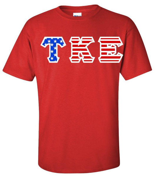  DISCOUNT-Tau Kappa Epsilon Greek Letter American Flag Tee 