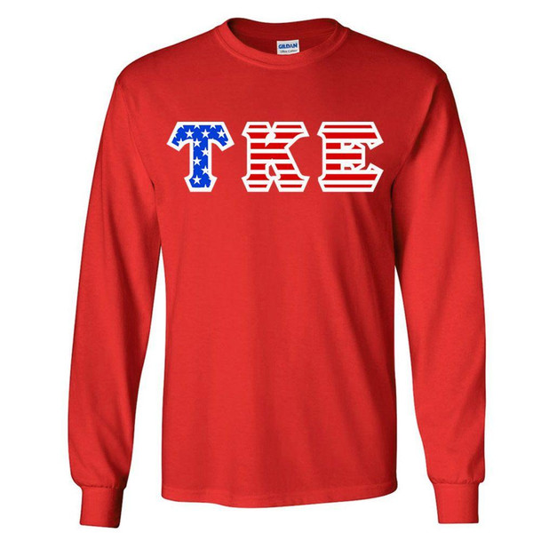  DISCOUNT-Tau Kappa Epsilon Greek Letter American Flag long sleeve tee 