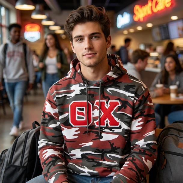 DISCOUNT-Theta Chi Camo Pullover Hooded Sweatshirt