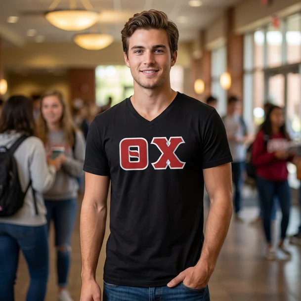 DISCOUNT- Theta Chi Lettered V-Neck T-Shirt