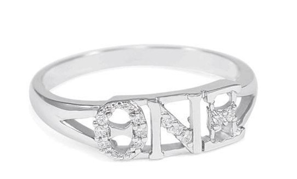 TCS Theta Nu Xi sterling silver ring with simulated diamonds 