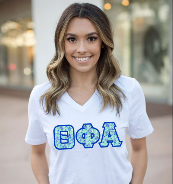 DISCOUNT-Theta Phi Alpha Lettered V-Neck Tee