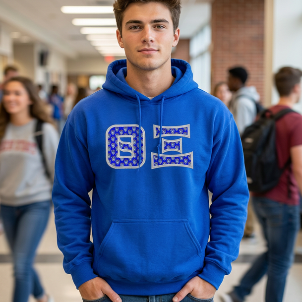 Theta Xi Fraternity Crest - Shield Twill Letter Hooded Sweatshirt