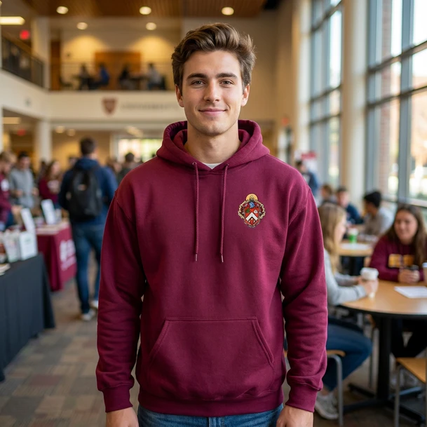 DISCOUNT-Triangle Fraternity Crest - Shield Emblem Hooded Sweatshirt