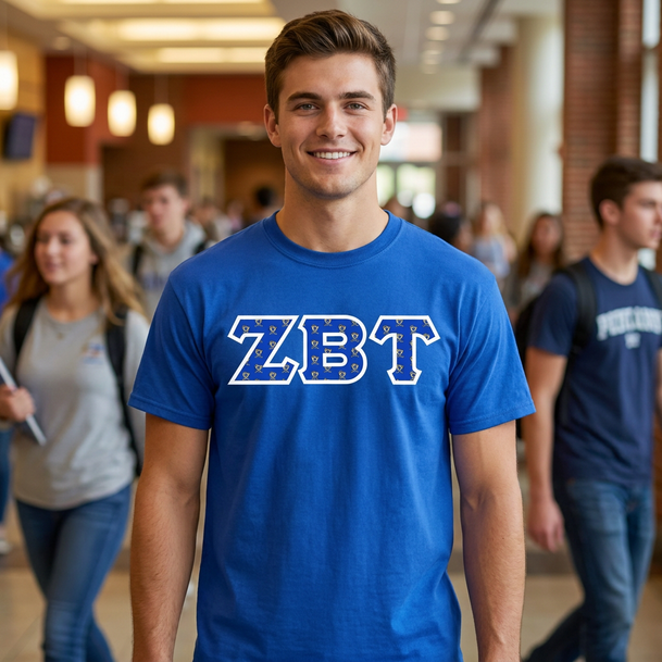 Zeta Beta Tau Fraternity Crest - Shield Twill Letter Longsleeve Tee