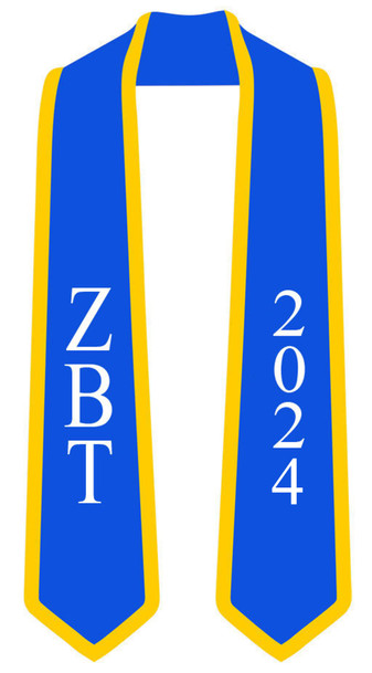 DISCOUNT-Zeta Beta Tau Greek 2 Tone Lettered Graduation Sash Stole w/ Year