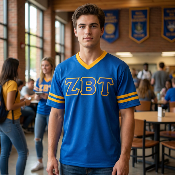 DISCOUNT-Zeta Beta Tau Jersey With Greek Applique Letters