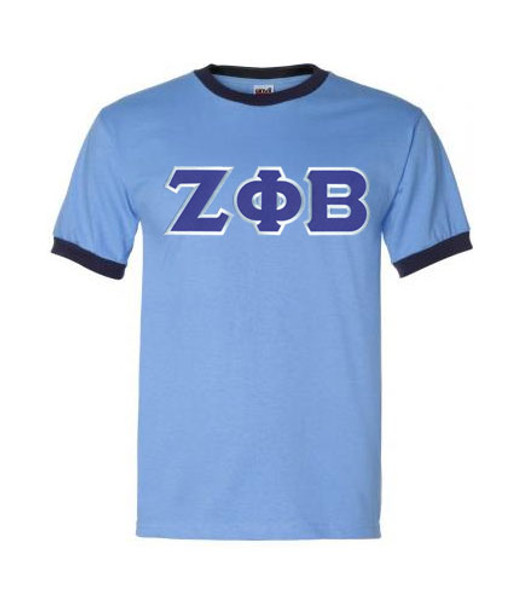 DISCOUNT-Zeta Phi Beta Lettered Ringer Shirt - Greek Gear