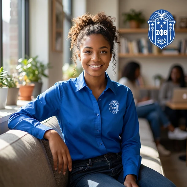 DISCOUNT-Zeta Phi Beta Crest  Long Sleeve Oxford