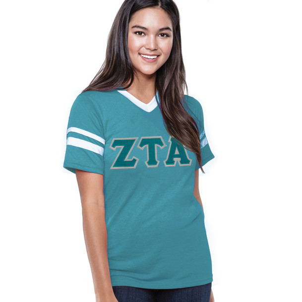 DISCOUNT-Zeta Tau Alpha Jersey With Greek Applique Letters