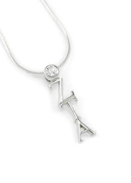 TCS Zeta Tau Alpha Sterling Silver Lavaliere Pendant with Swarovski Clear Crystal 