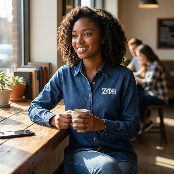 DISCOUNT-Zeta Phi Beta Denim Shirt