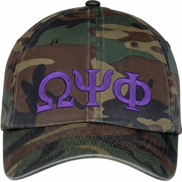 Omega Psi Phi Lettered Camouflage Hat