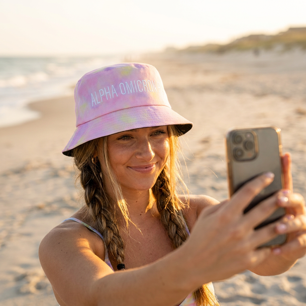 Alpha Omicron Pi Tie Dye Pastel Bucket Hat