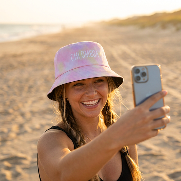 Chi Omega Tie Dye Pastel Bucket Hat