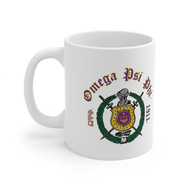 Omega Psi Phi Crest & Year Ceramic Coffee Cup, 11oz