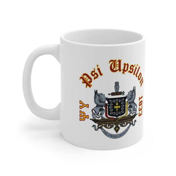 Psi Upsilon Crest & Year Ceramic Coffee Cup, 11oz