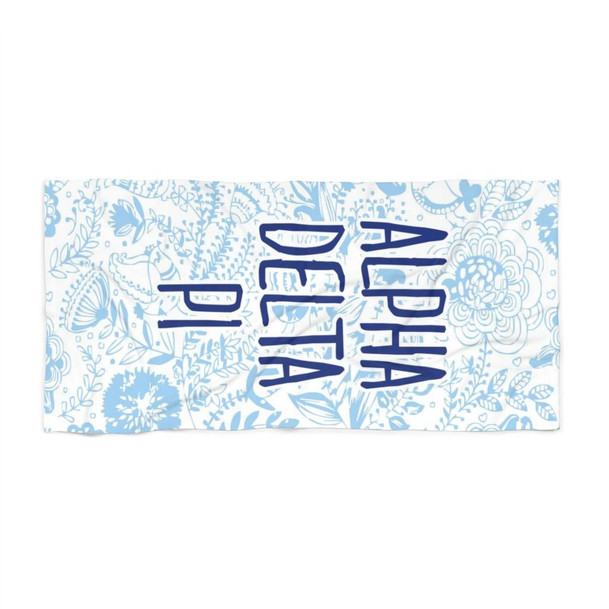 Printify Alpha Delta Pi Floral Beach Towel 