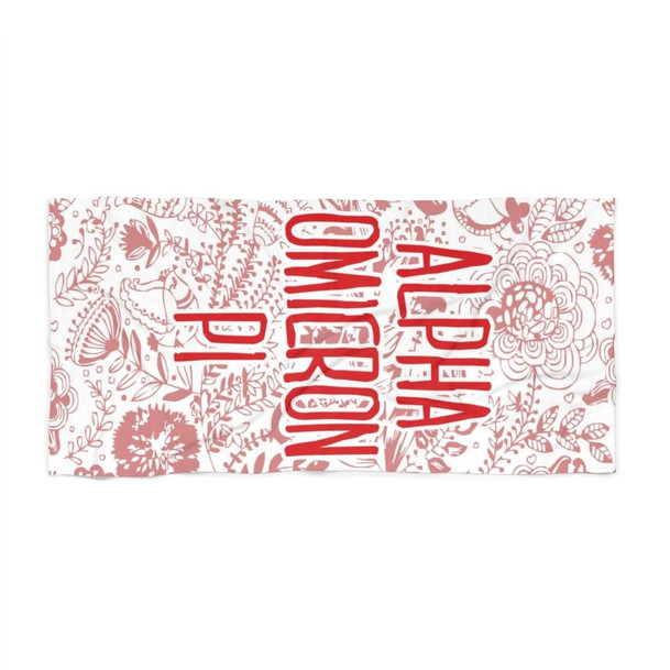 Printify Alpha Omicron Pi Floral Beach Towel 