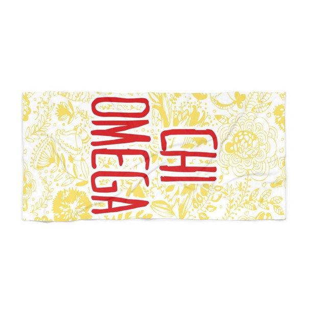 Printify Chi Omega Floral Beach Towel 