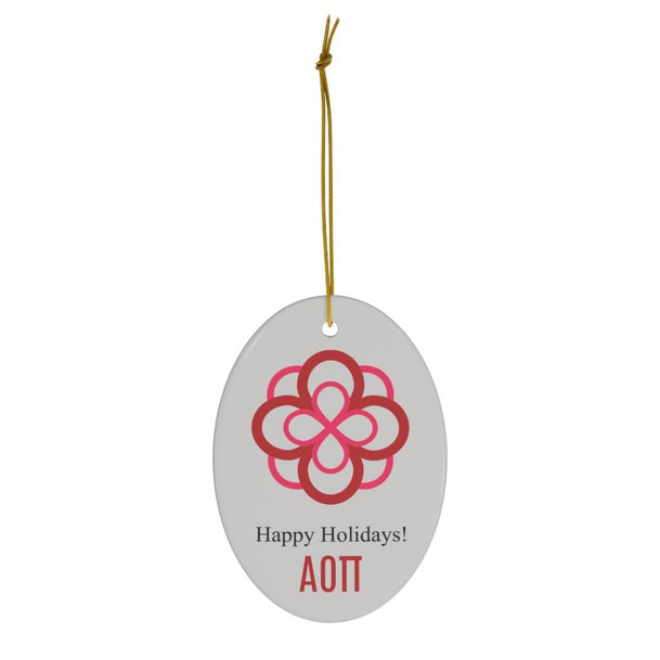Printify Alpha Omicron Pi Holiday Crest Oval Ornaments 